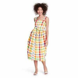 NWOT Christopher John Rogers For Target Plaid Multicolor Tie Waist Dress